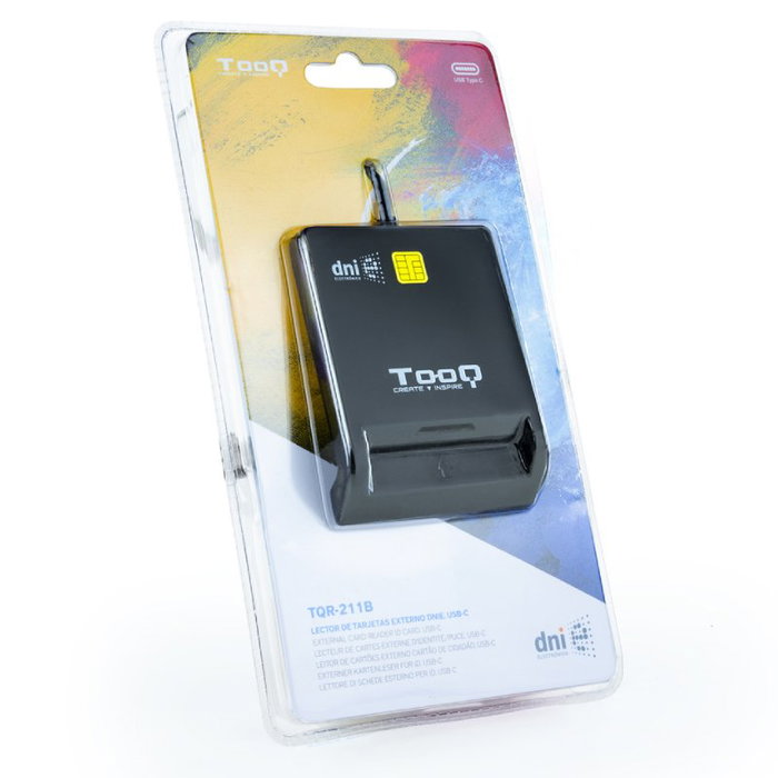 Tooq TQR-211B Lector de Tarjetas Inteligentes DNIe SIM USB-C, Negro